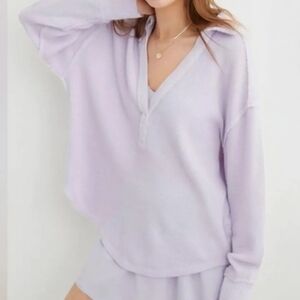 aerie Lavender Waffle Knit V-Neck Top